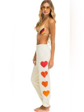 Aviator Nation Cream Sweatpants with Orange Accent Label